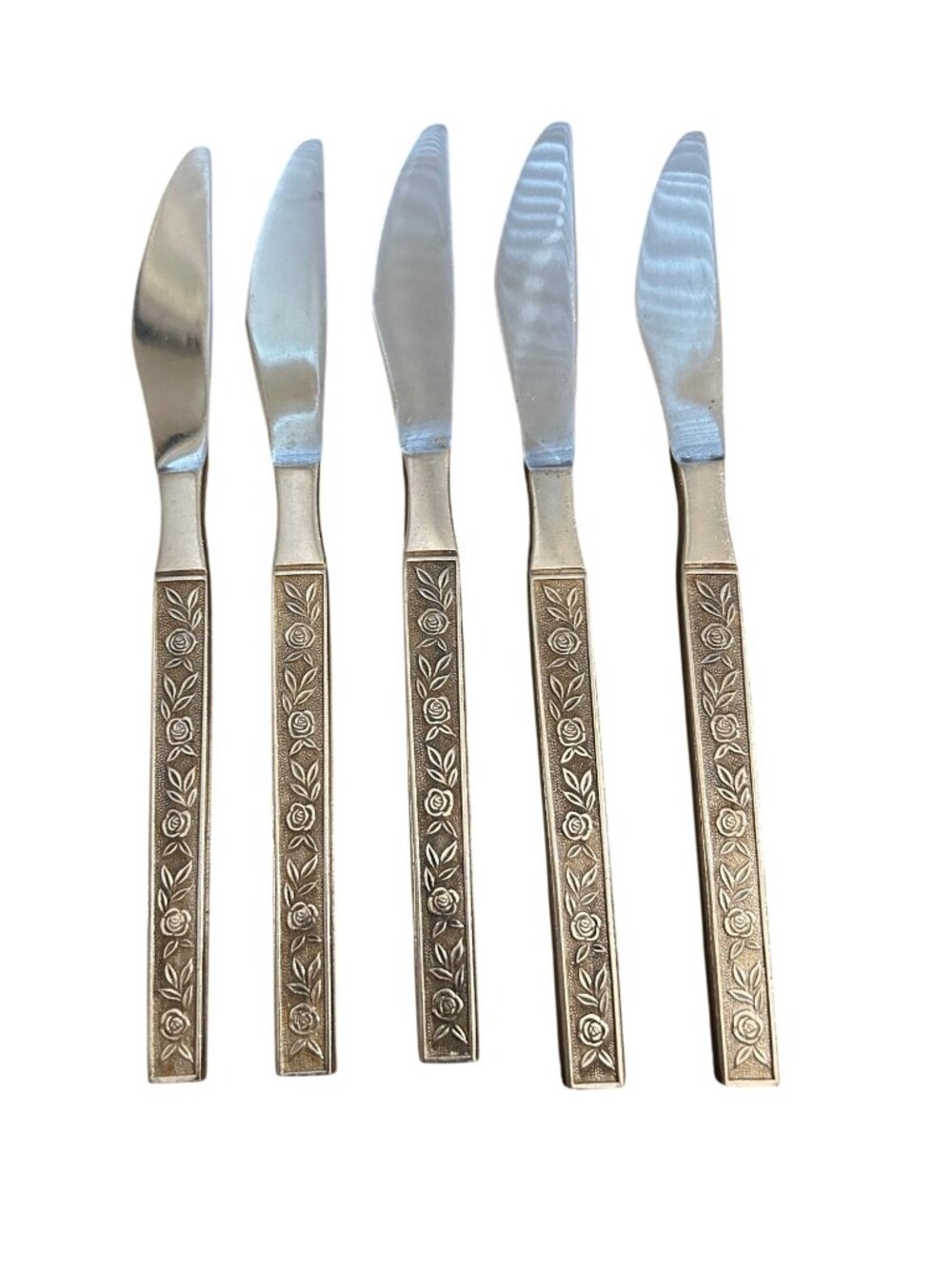 Set Of 5 Interpur Mexicaly Rose Stainless Steel Butter Knives Floral Design Japa